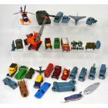 A quantity of cars and other vehicles to include a Matchbox helicopter and Lledo cars etc.