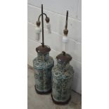 A pair of large modern Chinese pottery table lamps, height 90cm.