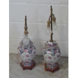 A pair of modern Chinese lamps of hexagonal baluster form,