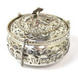 A George V hallmarked silver pierced censer with rose finial, maker George Nathan and Ridley Hayes,