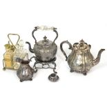 A quantity of silver plated item to include a Victorian silver plated teapot and matching jug.