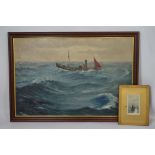HANS ERIKSEN; a maritime oil on canvas depicting a lone vessel on stormy waters, signed lower left,