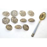 Six Victorian hallmarked silver Art Nouveau buttons,