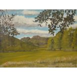 JOHN ELLAMS; oil and pastel on artist board 'The Langdales, Cumbria', signed and dated 1998,