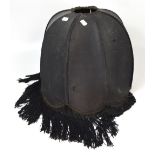 An original c1960s Biba black silk lamp shade with fringe (af).