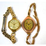 A 9ct yellow gold ladies' Trojan wristwatch and an early 20th century 9ct rose gold ladies'