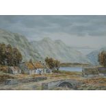 HAMILTON GLASS SSA; a 19th century watercolour, 'Evening in the Village of Glen Coe, Perthshire',