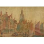 UNATTRIBUTED; a pair of French school watercolours depicting French town life in the town square,