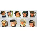 Nine miniature Royal Doulton character jugs; D6535 'Dick Turpin', D6554 'Old Salt',