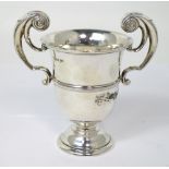 A George V hallmarked silver Walker and Hall twin handle trophy, Sheffield 1928, approx 6.
