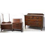 A simple oak bureau with three drawers, width 72cm,