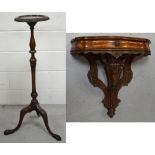 A heavily carved walnut demi-lune console table for wall mounting,