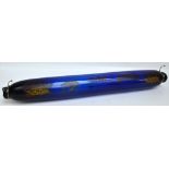 A very large early to mid 19th century Bristol Blue glass salt/rolling pin,