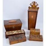 A 20th century oak inlaid and mahogany cross banded candle box in the Georgian style, height 47cm,