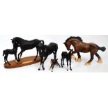 A Royal Doulton figure group "Black Beauty and foal" on oval wooden base,