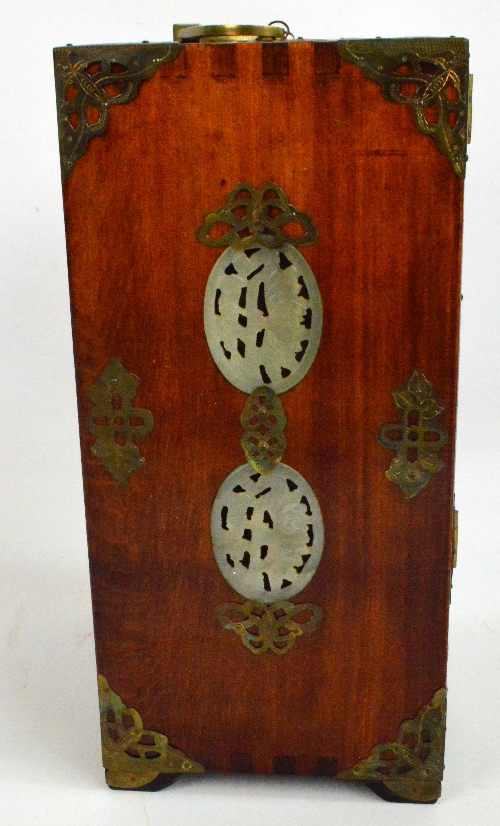 An Oriental jewellery cabinet with gilt metal mounts and pierced hardstone panels, - Image 2 of 7