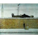 LAURENCE STEPHEN LOWRY (1887-1976); a signed limited edition coloured print "Man on a Wall",