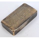 A George III hallmarked silver snuff box of rounded rectangular form with overall engine turned