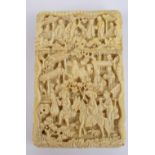 A 19th century Chinese Canton export ivory card case of rounded rectangular form with detailed