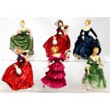 Six Royal Doulton figures; HN3447 "Jennifer", HN3495 "Annette", HN2334 "Fragrance",