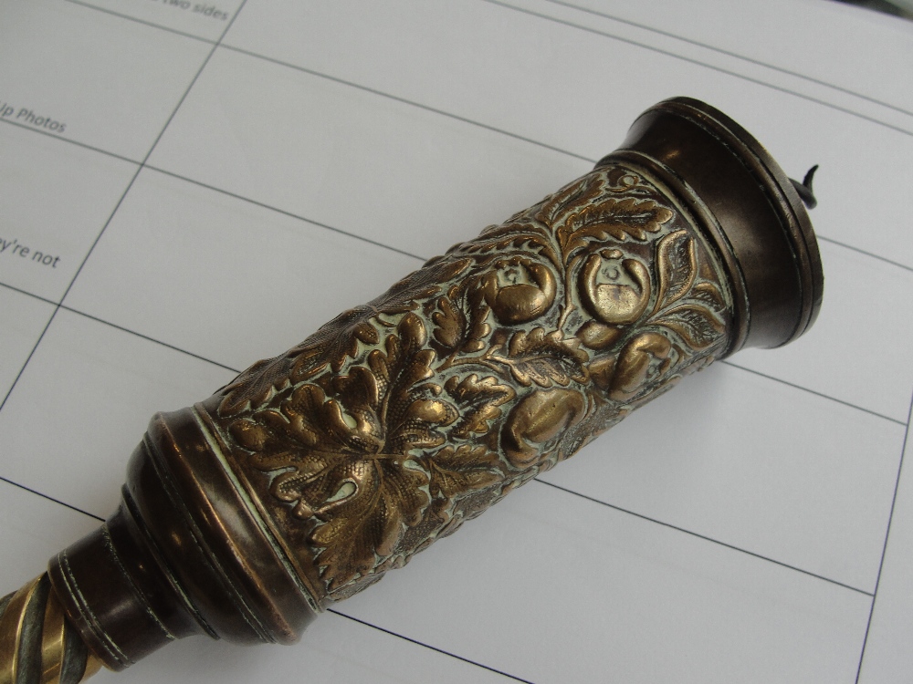 A 19th century Thomason type double action brass corkscrew with turned bone handle and leaf moulded - Image 5 of 7
