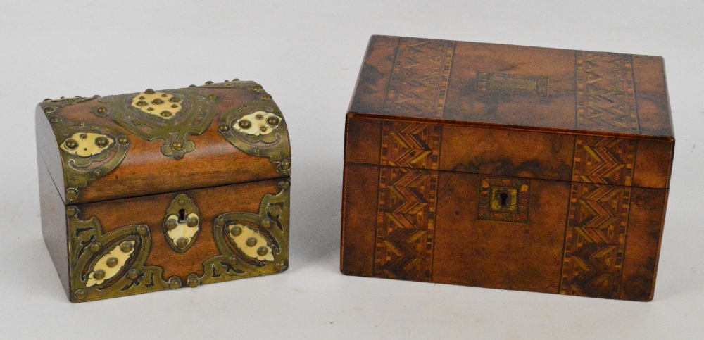 A Victorian walnut geometrically inlaid jewellery box of rectangular form, width 25cm,