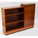A 1930s walnut and birds eye detailed combination bureau/bookcase,