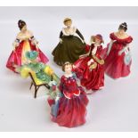 Six Royal Doulton figures; HN2229 "Southern Belle", HN2348 "Geraldine", HN2220 "Winsome",