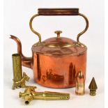 A small quantity of metalware including a 19th century oval copper kettle, a brass tap,