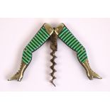 A pair of early 20th century German "Lady's Legs" corkscrew decorated with green and white striped