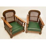 A 1920s oak three piece bergère suite with single caned back,