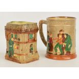 A Royal Doulton relief decorated "Oliver Twist" jug, and a large mug (2).