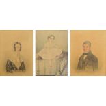 HEATON; pair of watercolours, a portrait of a gentleman and a lady wearing a bonnet,