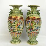 A pair of 20th century Japanese crackle glazed ceramic vases of baluster form with flared lobed