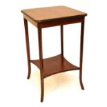 An Edwardian mahogany and inlaid occasional table of square form with canted corners,