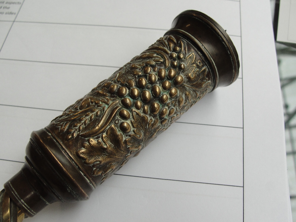 A 19th century Thomason type double action brass corkscrew with turned bone handle and leaf moulded - Image 4 of 7