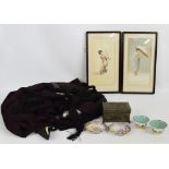 A small collection of Oriental items comprising a black art silk kimono,