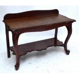 A Victorian mahogany two-tier hall table on cabriole supports, width 127cm.