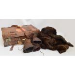 A vintage lady's brown fur coat with HG Wright Ltd of Manchester label, a similar cap,