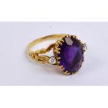 An 18ct yellow gold amethyst and diamond ring,