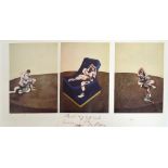 FRANCIS BACON (1909-1992); a signed and inscribed triptych print "Three Figures in a Room 1964",