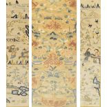 A pair of 20th century Chinese silk embroidered oblong post panels depicting figural landscapes, 50.