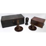 A Victorian mahogany writing slope, 30 x 22 x 13cm, a further large example (both af),