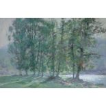 JAMES LONGUEVILLE (b.1942); pastel, river landscape, signed, 44 x 67cm, framed and glazed.