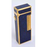 DUNHILL; a rectangular lighter with simulated lapis lazuli body and gold plated mounts, length 6.