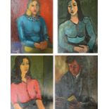 CONSTANTINE STERIO; four oil portraits; "Woman in Red Shirt", 60 x 45cm, "Red Buttons", 60 x 45cm,