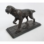 A decorative bronzed resin figure of a pointer dog on rectangular base, length 40cm.