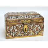 A late 19th century Cairo Ware brass trinket box of rectangular form,