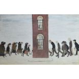 LAURENCE STEPHEN LOWRY (1887-1976); a signed limited edition coloured print "The Meeting Point",