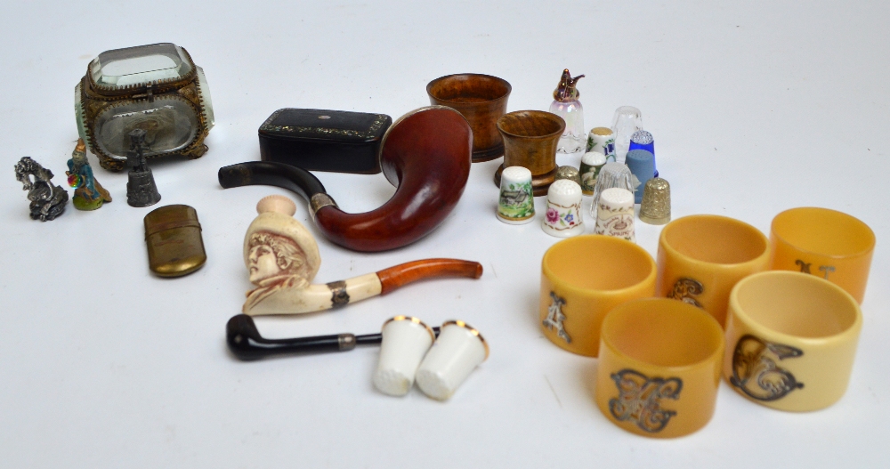 A quantity of collectors' items including a cased carved meerschaum pipe with amber mouthpiece,